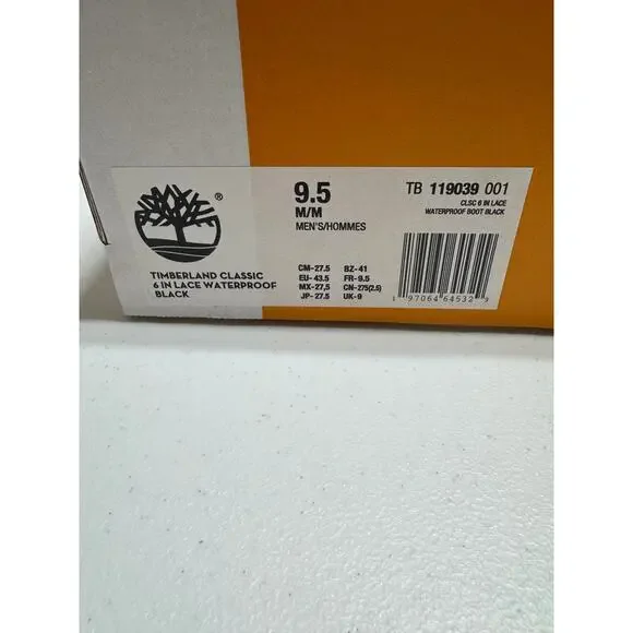 Timberland Classic 6-Inch Waterproof Black Nubuck Boots – Men’s Size 9.5 NEW/NIB - Picture 9 of 9